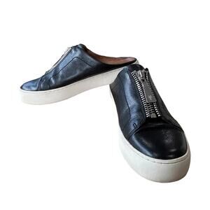 Frye Lena Mule Sneaker Womens Size 6.5 Black White Leather Zipper Platform‎